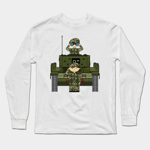 Cute Cartoon Army Soldier in Tank Long Sleeve T-Shirt by markmurphycreative